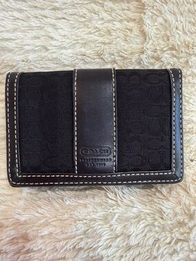 Coach Black Canvas & Leather Card Holder with Contrast Stitching